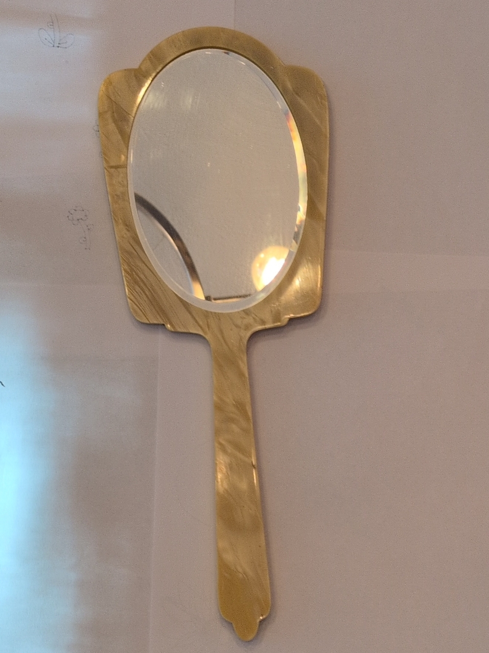 Vtg Hand Mirror Gold Celluloid Bakelite Art Deco MCM
